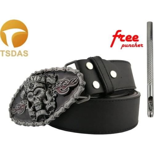 Cool Punk Rock Prismatic Lucky 13 Skull Mens Western Width Metal Belt Buckle Male Jeans Pants Accessories Birthday Gifts