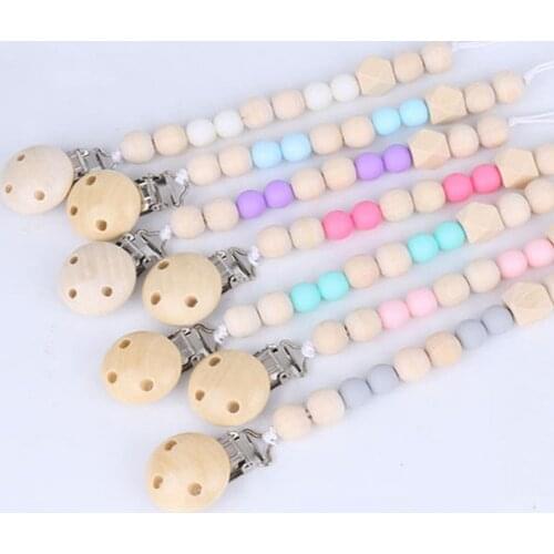 Baby Pacifier Clip Chain Anti-Drop Rope Wooden Bead Dummy Clip Chupetas Soother Chew Pacifier Clips Leash Nipple Holder Teether