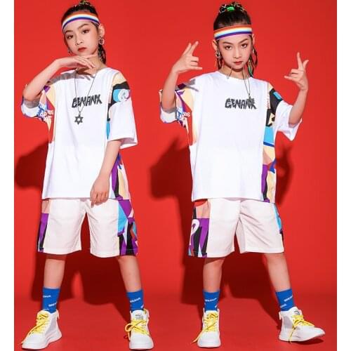 Kids Jazz Clothes Boy Modern Street Dance White Suit Girls HipHop Fashion Loose Suit ChildrenS Day Catwalk Show Costume DWY5988