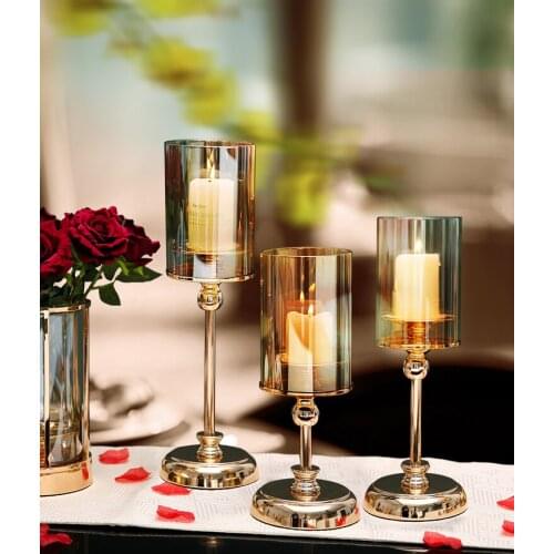 European Candlestick ornaments light romantic candlelight dinner props crystal glass cover western table candlestick