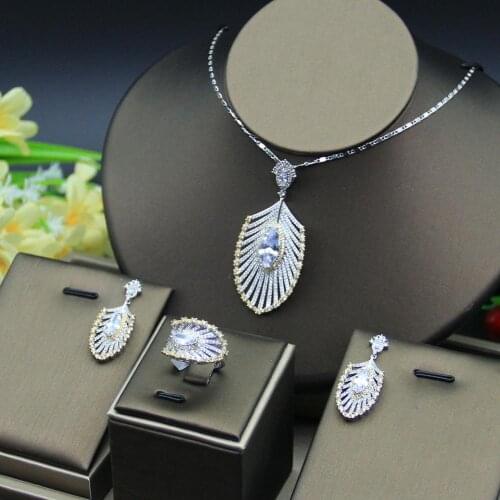 HERHOME 3 PCS Luxury Nigeria CZ Zircon Jewelry Set Women Wedding Dress India Africa Bride Necklace Earrings Accessory
