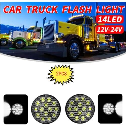 2PCS White 12V 24V Ultra-Thin Round 14 LED Rear Light Taillight Side Warning Strobe Light For Truck Trailer Motorcycle