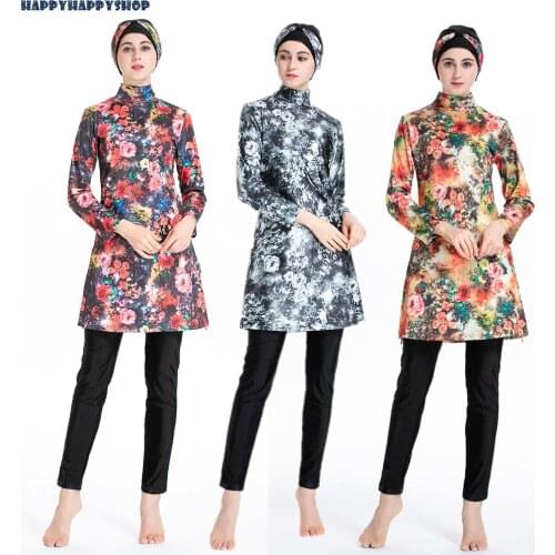 Muslim Printed Floral Swimming Suit Sport Maxi Burkinis Full Cover Hijab Swimwear Beachwear Islamic Jewish Modesty Costumes