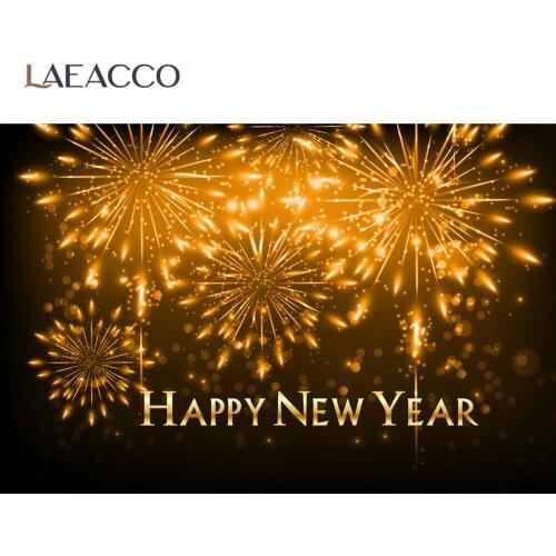 Laeacco Gold Shiny Happy New Year Firework Firecracker Shiny Celebration Party Photo Background Photography Backdrop Photostudio