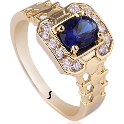 Mens Genuine Sterling 925 Silver Ring 5x7mm Oval Cut Stone Gold Color Band MAN Jewelry R118 Size 10 11 12 13