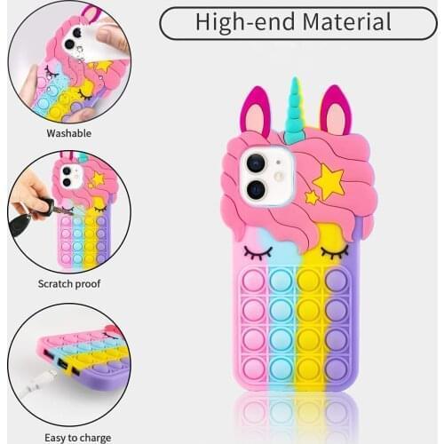 Soft Silicone Unicorn Fidget Toys Push Pop Soft Case For iPhone 12 11 Pro Max Xs XR 6 7 8Plus Case