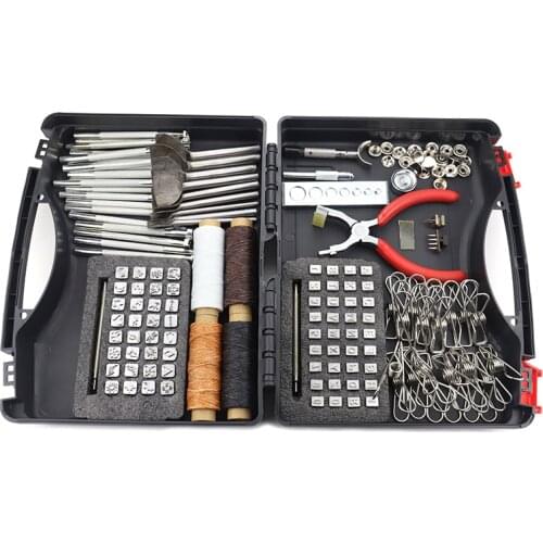 DIY Leather Stamping Tool Kit with Storage Box, Semicircle Punching Tool Leather Clips Fancy Stamp Fastener Snap Install Tool