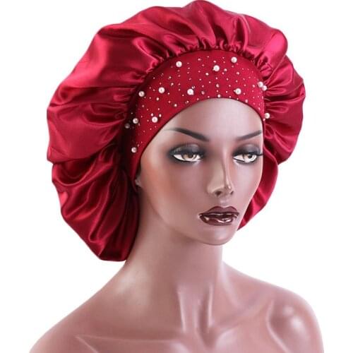 Newly Womens Satin Rhinestone Sleeping Hat Night Sleep Cap Hair Care Salon Makeup Headband Muslim Hijab Head Cover Bonnet Hat