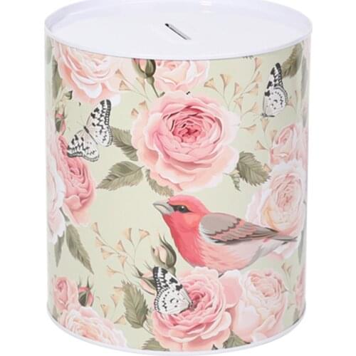 1Pc Adorable Floral Tinplate Money Box Kids Saving Piggy Banks (Assorted Style)