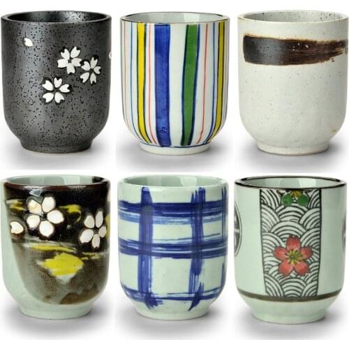 Wholesale 20 Color ceramics vintage hand painted straight body and wind cherry soup swallow cup glaze large colored tea cup