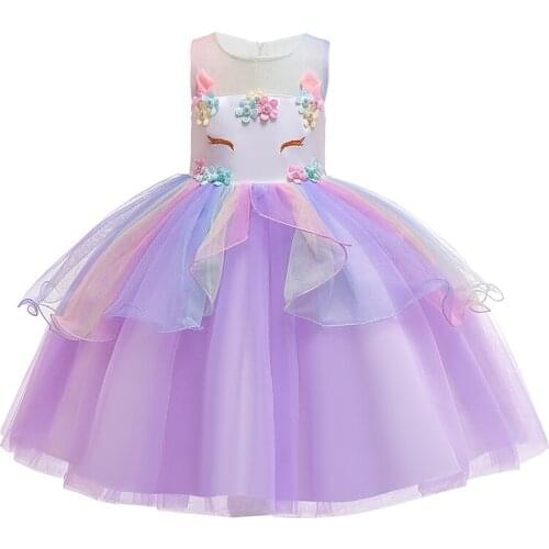 Unicorn Princess Dress 2019 The New Cartoon Cute Lace Girls Dress Sweet Tutu Prom Dresses for Girls Clothes 3-8year Old