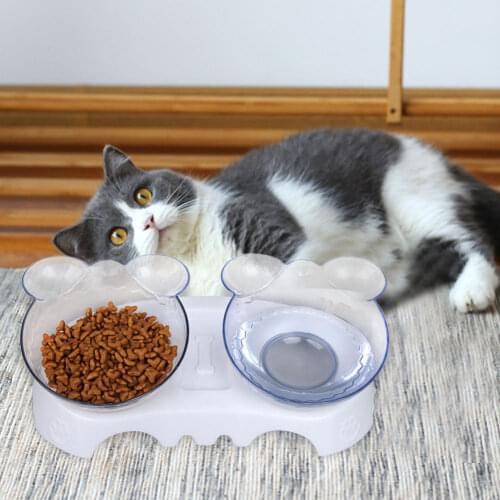 Pet Elevated Bowls Nontoxic Odorless Cat Elevated Double Plastic Bowl Nonslip Pet Feeding Bowl Raised Food Holders For Cats Dogs