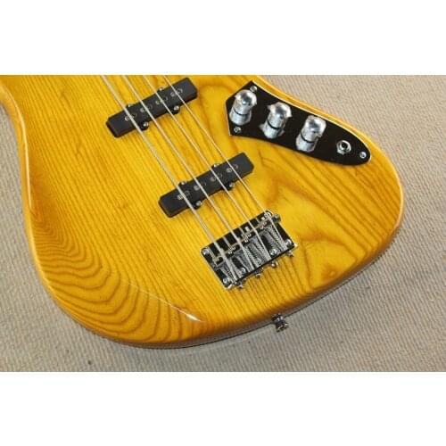 Custom 4 string transparent yellow bass guitar,JA bass,ASH body,maple neck rosewood fretboard,chrome button