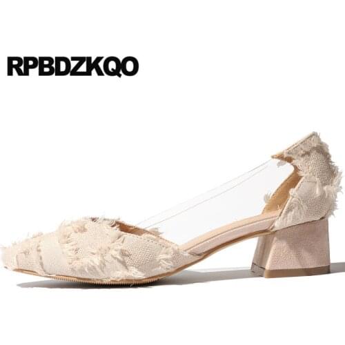 Casual pumps medium heels fashion high black korean thick ladies block chunky low summer shoes size 4 34 pointed toe red 2019