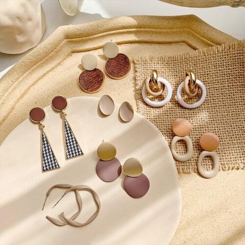 Origin Summer Korean Fashion Circle Triangle C Shape Dangle Earings for Women Fashion Vintage Hollow 0ut Earings Party Jewelry