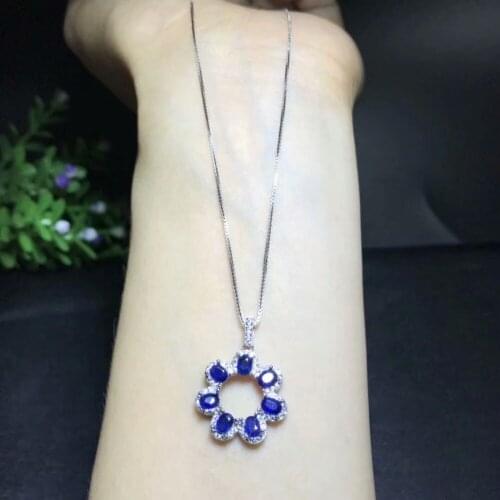 Luxury fashion style natural sapphire necklace pendant 925 pure silver and white gold birthday party gift envelope