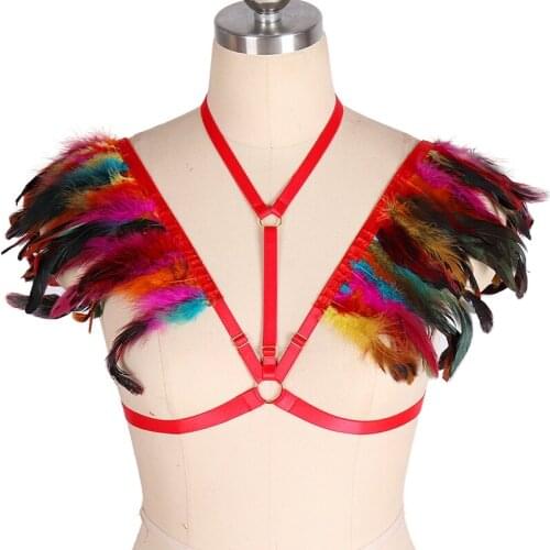 Sexy Feather Hollow Out Body Bondage Lingerie Cage Harness Bra Tops Puls Size Bustier Women Erotic Underwear Club Festival Rave