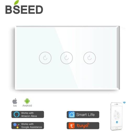 BSEED US Standard Touch Switch Wifi Control 3 Gang Smart Switch Glass Light White Black Gold