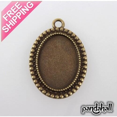 Vintage Tibetan Alloy Pendant Cabochon Bezel Settings, Nickel Free, Antique Bronze, Oval Tray: 18x25mm; 36x26x2.5mm, Hole: 3mm