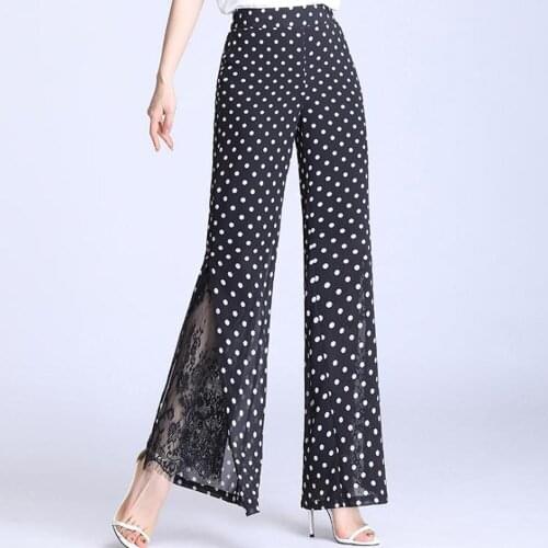 Plus Size Women Pants Summer Chiffon Loose Polka Dot High Waist Pants Wide Leg Pants Office Lady Casual Mujer Trousers