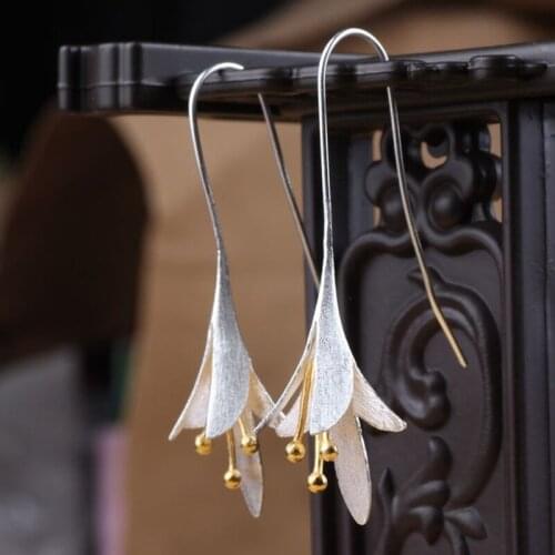 New Design Fashion 925 Sterling Silver Long Flower Earrings For Woman Girls Gift Statement Jewelry Pendientes