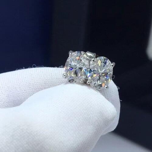 Passed Diamond Test Perfect Cut Oval Moissanite S925 Silver Gold Plated Gem Earrings Women Luxury Engagement Dinner Jewelry