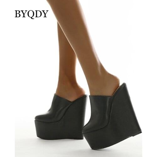 BYQDY Extreme High Heels Platform Pumps 18cm Closed Round Toe Shoes Party Wedge Heels 6.5cm Waterproof Woman Shoes Plus 41-42
