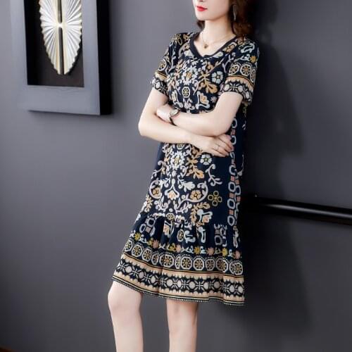 ZUOMAN Vintage Black Print Mulberry Silk Beach Midi Dresses 2021 Summer Elegant 4XL Plus Size Floral Sundress Female Vestidos