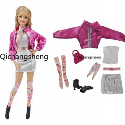 1/6 Fashion Rosy Jacket Outfits Set For Barbie Doll Clothes 8 items/lot Coat Skirt Bag Socks Shoes 11.5" Dolls Accessories Toys