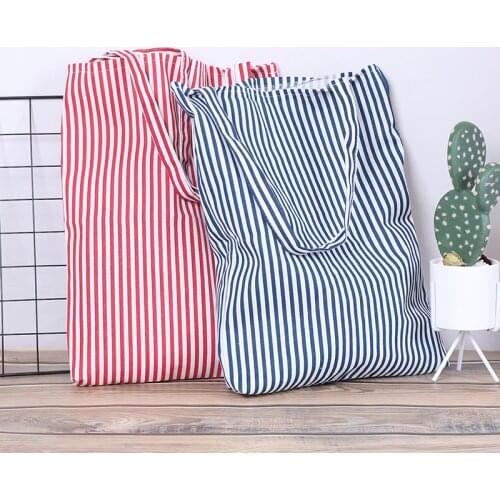 1PCS Female Fashion Women Student Cotton Linen Single Shoulder Bag Durable Striped Shopping Bags Shopping Tote