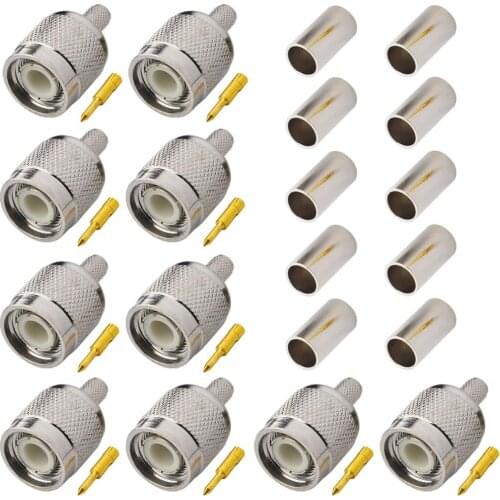 10 Pieces TNC Male Plug RF Coax Connector Crimp RG58,RG142,RG400,LMR195 Straight Nickelplated Connector