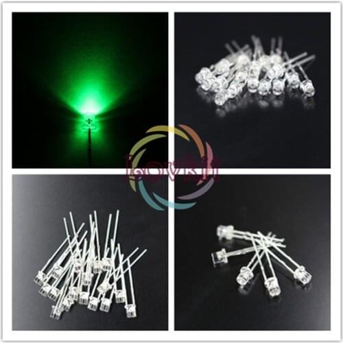 1000pcs/bag High Quality 3mm Flat Top Green led Urtal Bright Wide Angle light Emitting Diode Electronic Components