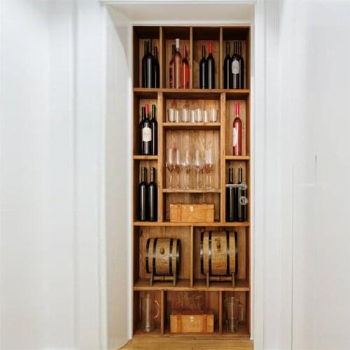 2pcs/set Red Wine Door Sticker Peel and Stick Waterproof Wallpaper Vinyl Wall Posters Room Decoration Home Design adesivo porta