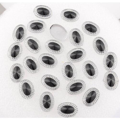 BOLIAO 20Pcs 13mm*18mm ( 0.51in*0.71in ) Oval Shape Black Resin No Hole Glue Rhinestone Flatback Home Decor/Wedding Decoration