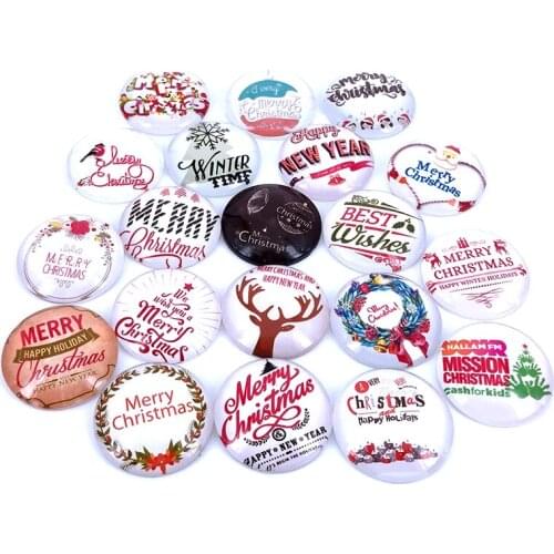 20pcs/lot 18mm 20mm 25mm Round Merry Christmas Pattern Glass Cabochon for DIY Jewelry Making Findings & Components T012