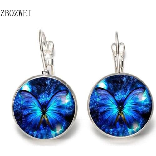 2018/ Blue 3D Symphony Butterfly Earrings Green Butterfly Crystal Jewelry Accessories Earrings Dome Glass Convex Earrings
