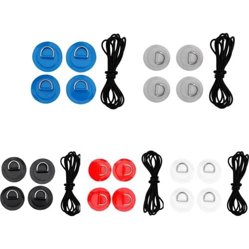 4Pcs D Ring Pad PVC Patch Boat Deck Rigging Black Elastic Bungee Rope Kit For Stand Up Paddle Board Deck Attachment Tools