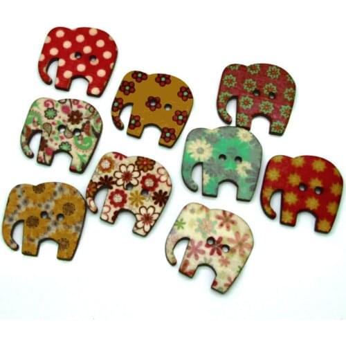 50pcs Mixed Elephants Wooden Sewing Buttons For Clothing Needlework Scrapbooking Wood Botones Decorative Crafts Diy Accessories