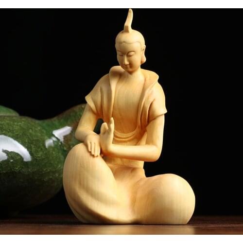 9CM Zen Tao Wood Feng Shui Sculpture Boxwood Home Tea Ceremony Office Sitting Wooden buddha Statue Home Decor