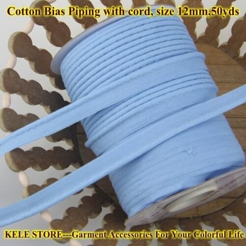 Free shipping--100% Cotton Bias Piping, Piping tape,bias Tape with cord,size:12mm, 50y,DIY tailors sky blue sewing material
