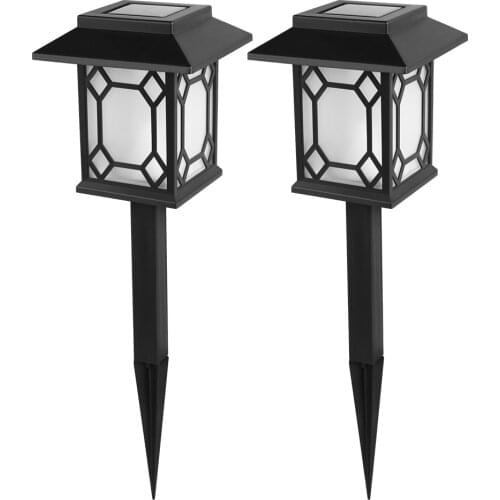 2pcs LED Solar Large Antique Square Lamp Lattice Grid Lamp Waterproof Lawn Stake Lamp Garden Home Courtyard Decoration
