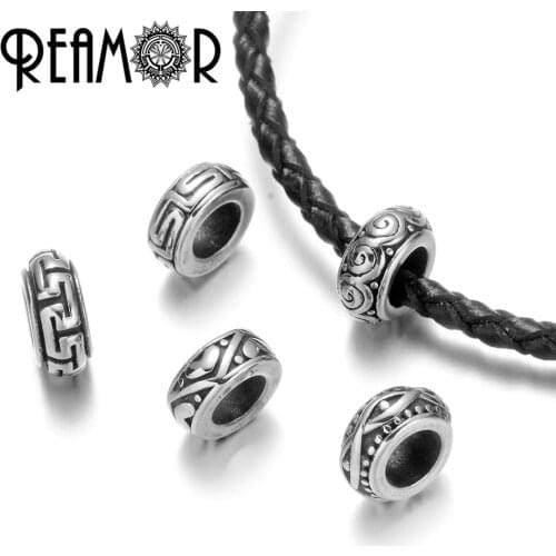 REAMOR 316L Stainless Steel Totem Symbol Beads Spacer Charm European Style Beads For DIY Bracelet Jewelry Findings