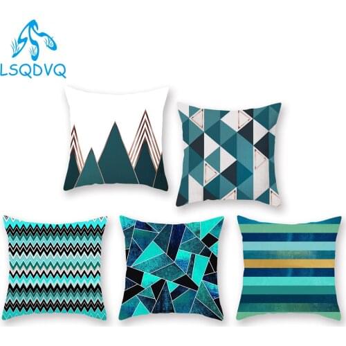 Decorative Throw Pillows Case Green Geometric Polyester Sofa Cushion Cover for Car Home Sofa Funda Cojines 45x45cm