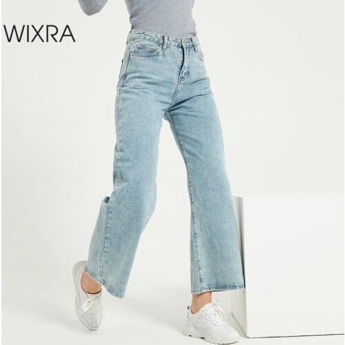 Wixra Womens Jeans High Waist Wide Leg Denim Blue Vintage Quality Casual Straight Pants Streetwear New