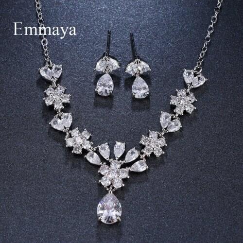 Emmaya Brand Luxury Simple Cubic Zircon Adjustable Crystal Earrings Necklace Set For Women Elegance Popular Bride Jewelry Gift