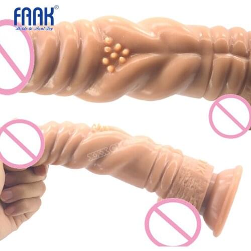 FAAK 21x5.1cm silicone twisted screw dildo with with elevated nubs,flexible penis with suction cup sex toys for women,cock DONG