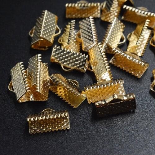 FLTMRH 20pcs 16mm Rose Gold/Silver Color End Caps Clasps Fastener Flat Leather Cord Bracelets Connectors DIY Jewelry Making