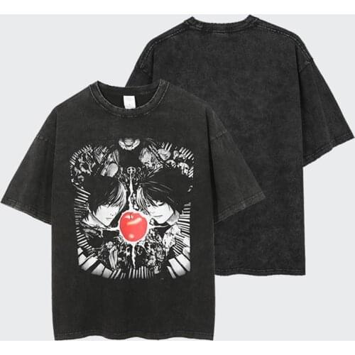 Anime Death Note T Shirt Men/Women Harajuku Style Vintage Washed Oversized Tshirts Streetwear Funny Summer Casual T-shirts CS678