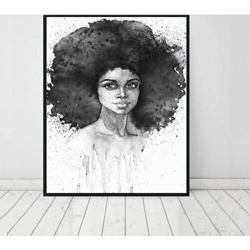 Watercolor Portrait Canvas Poster African Girl Nordic Wall Art Print Painting Home Decoration Picture Minimalist Metal Frame