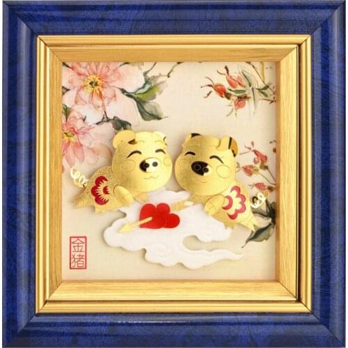 Asklove Chinese zodiac Pig Pictures 24k Gold Leaf painting wall art pictures Desktop Art Crafts Ornaments Home decoration Gifts